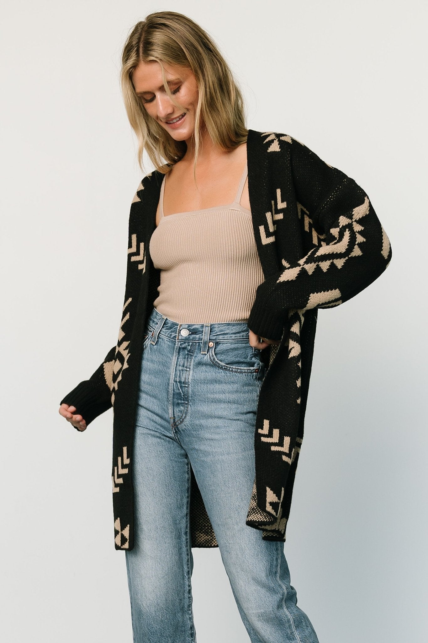 Hays Oversized Cardigan | Black + Tan - Baltic Born