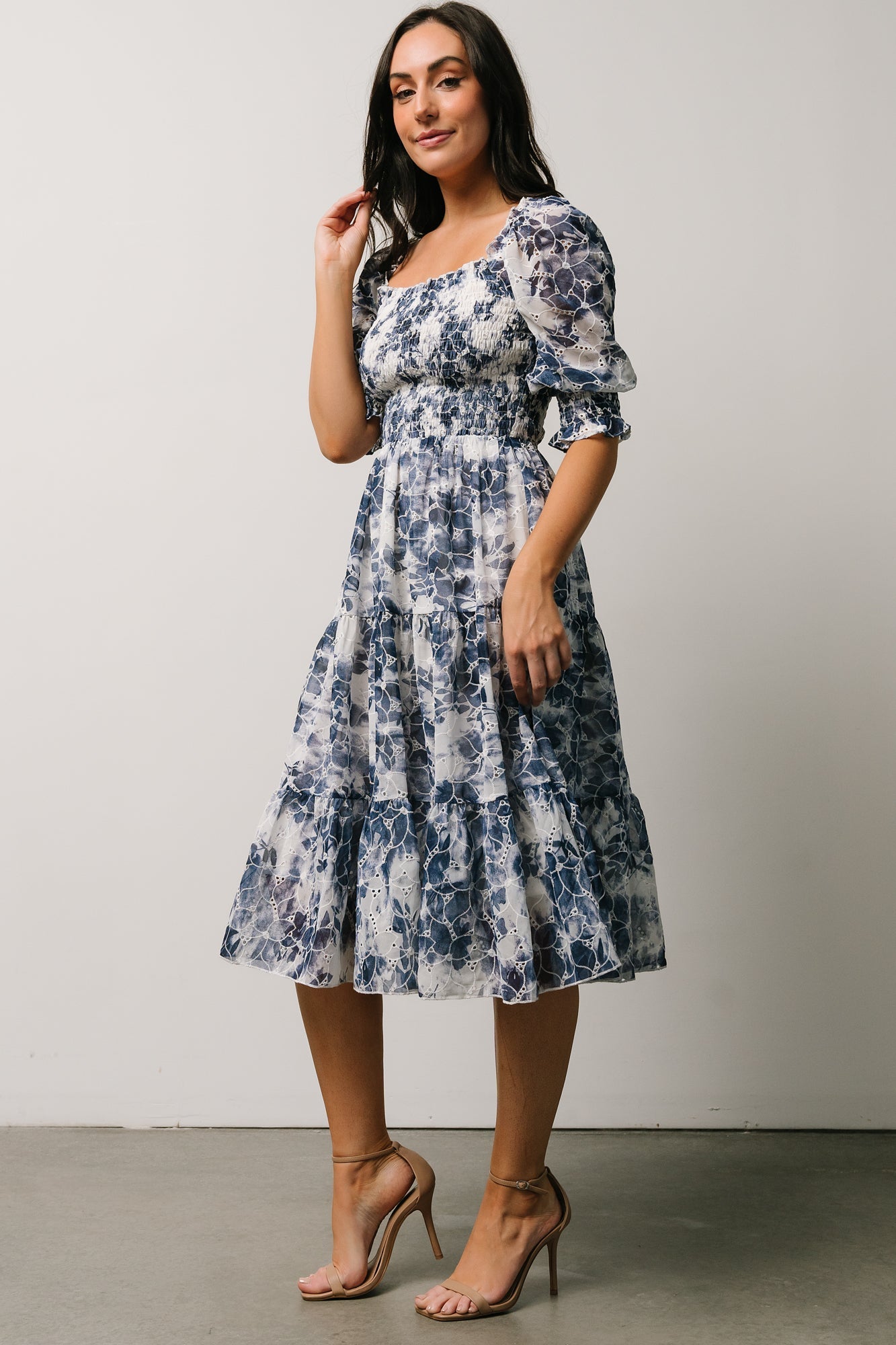 Hazel Eyelet Midi Dress | Navy | Baltic Born