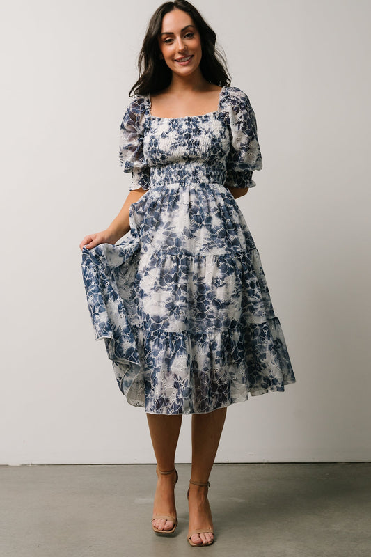 Hazel Eyelet Midi Dress | Navy - Baltic Born