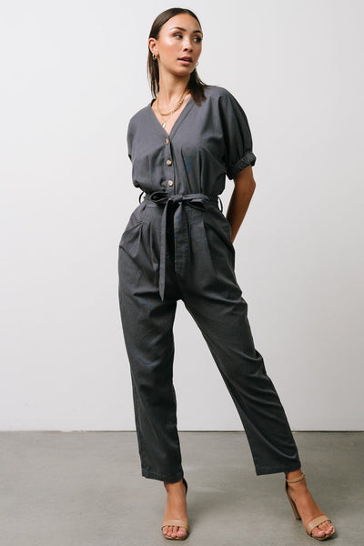 In Transit Ribbed Jumpsuit - Charcoal