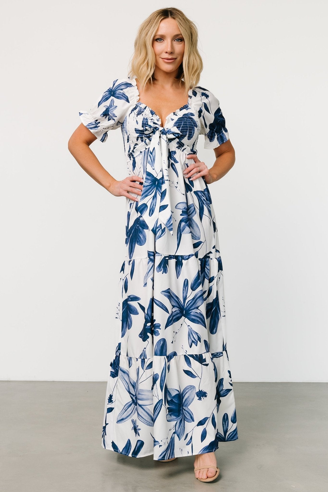 Hilaria Maxi Dress | White + Blue - Baltic Born