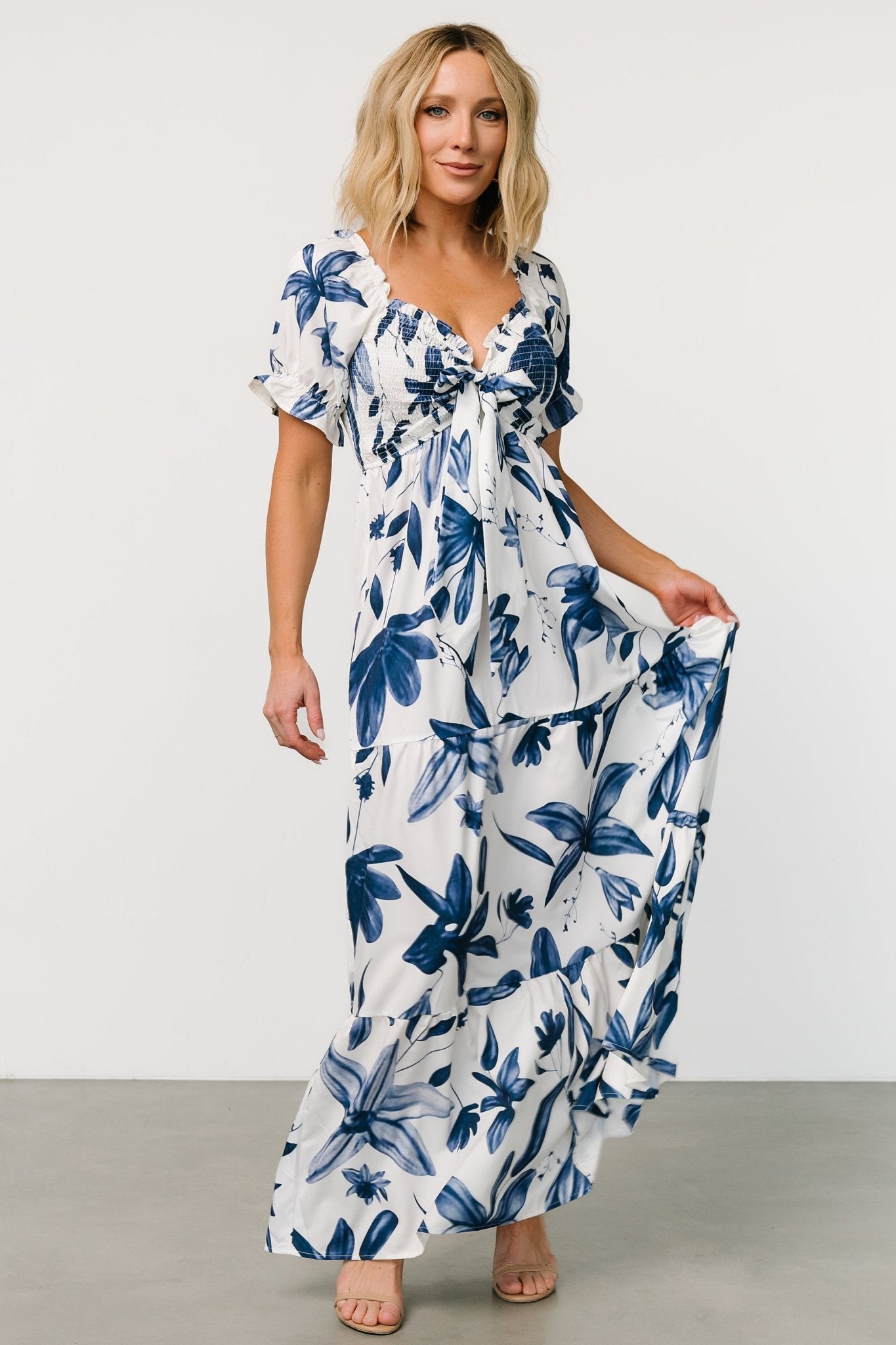 Hilaria Maxi Dress | White + Blue - Baltic Born