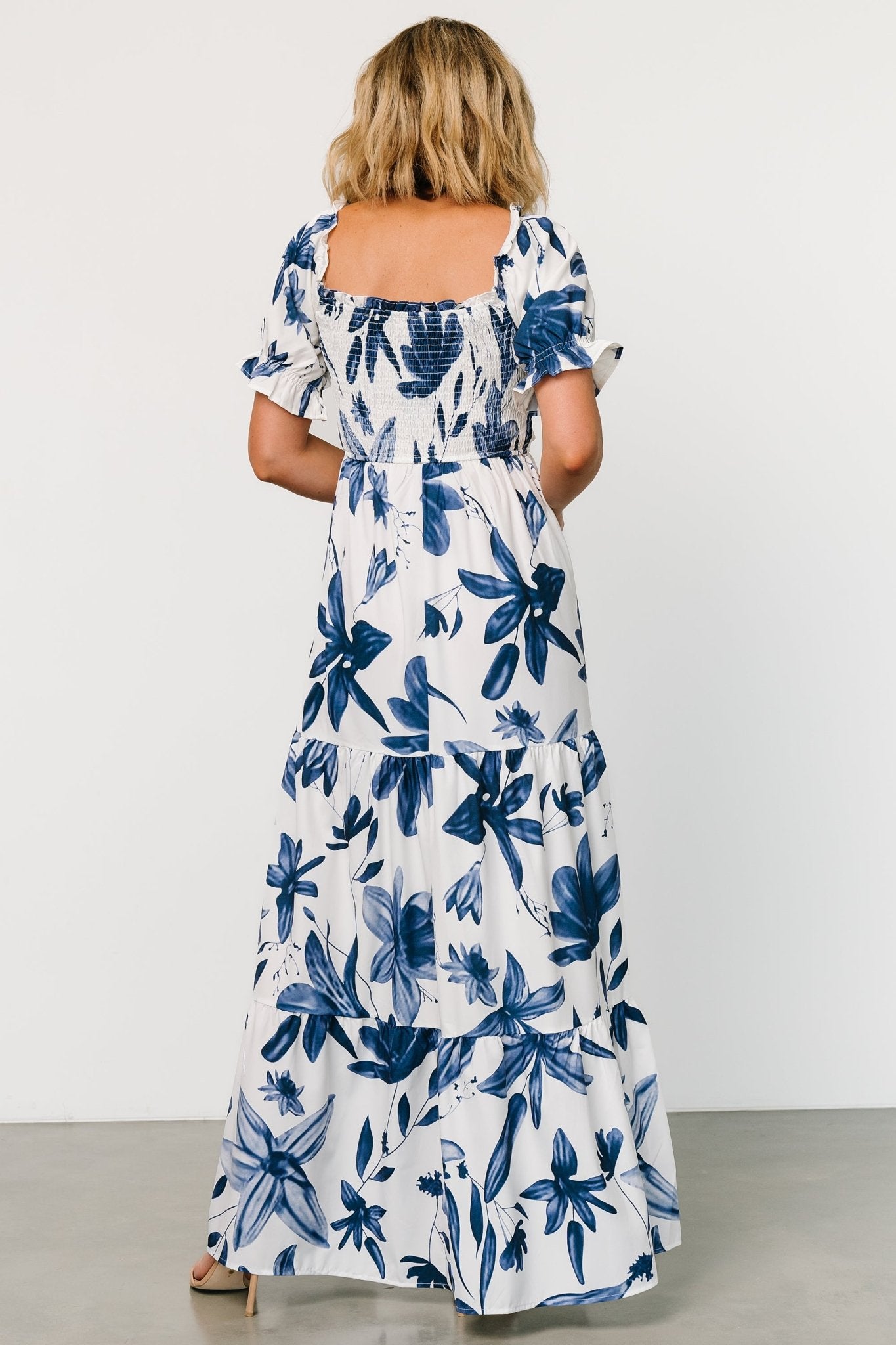 Hilaria Maxi Dress | White + Blue - Baltic Born