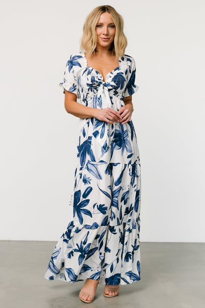 Hilaria Maxi Dress | White + Blue - Baltic Born