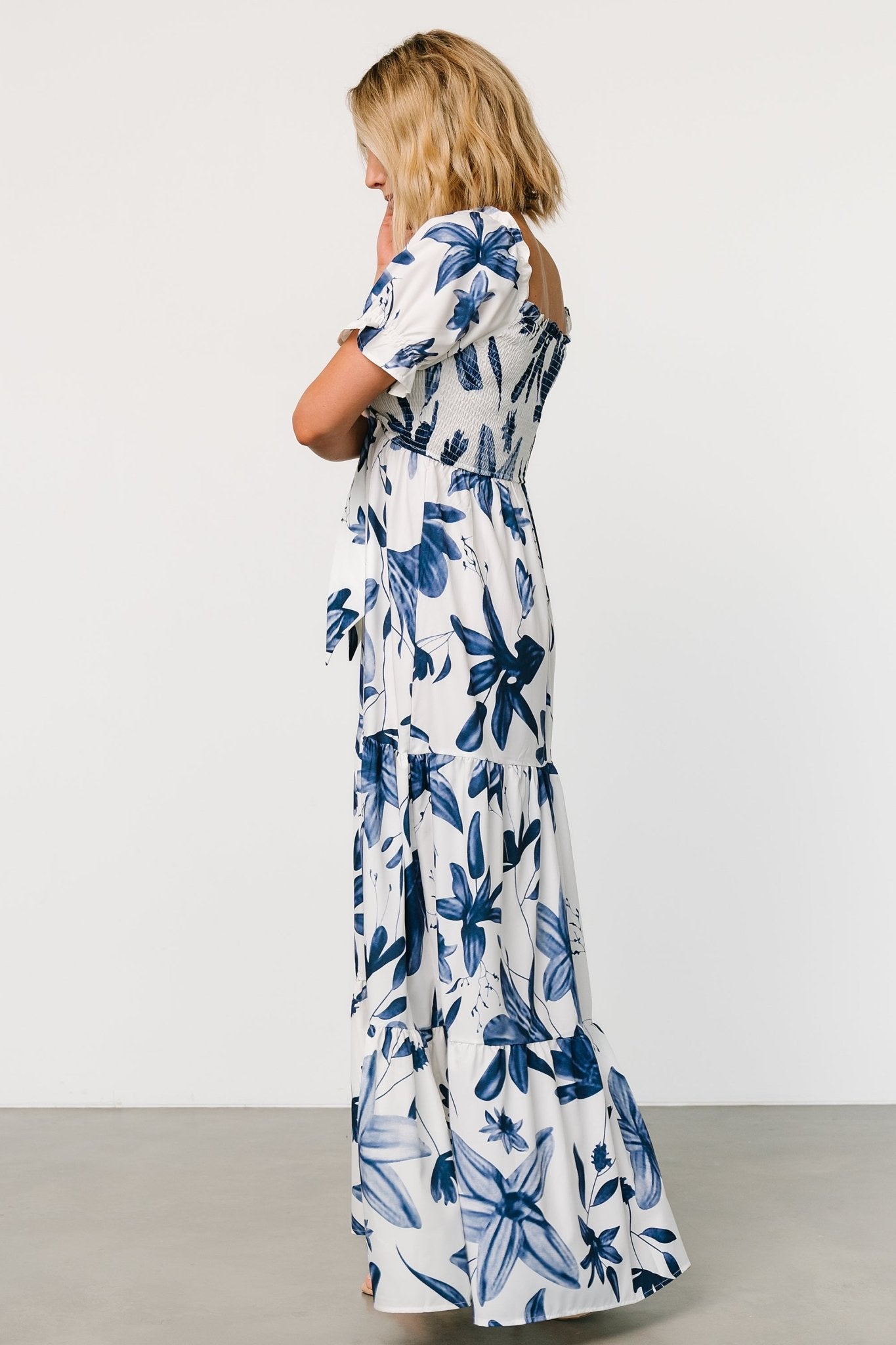 Hilaria Maxi Dress | White + Blue - Baltic Born