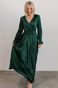 Holly Satin Maxi Dress | Dark Green | Baltic Born