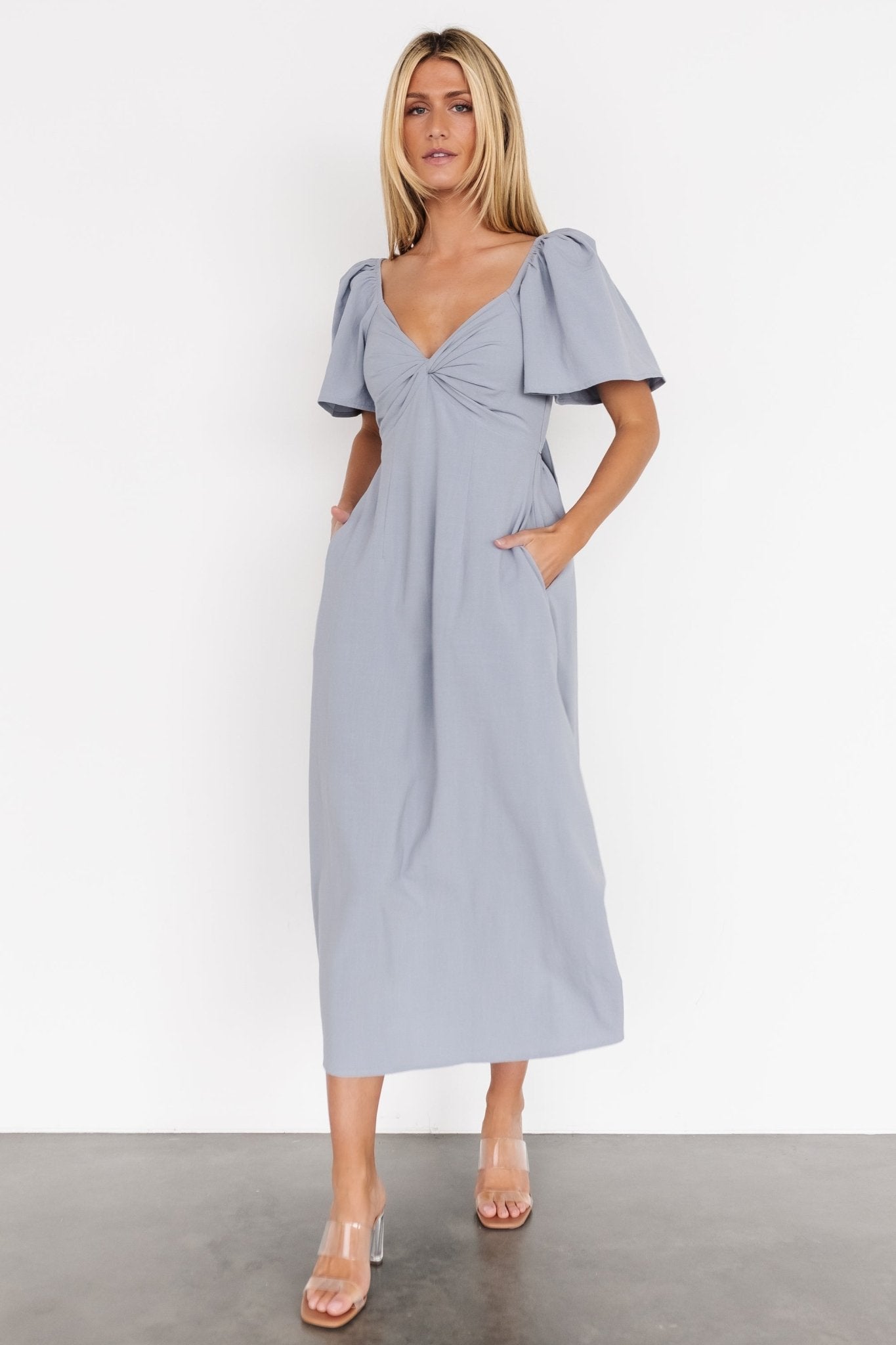 Indie Back Tie Dress | Dusty Blue - Baltic Born