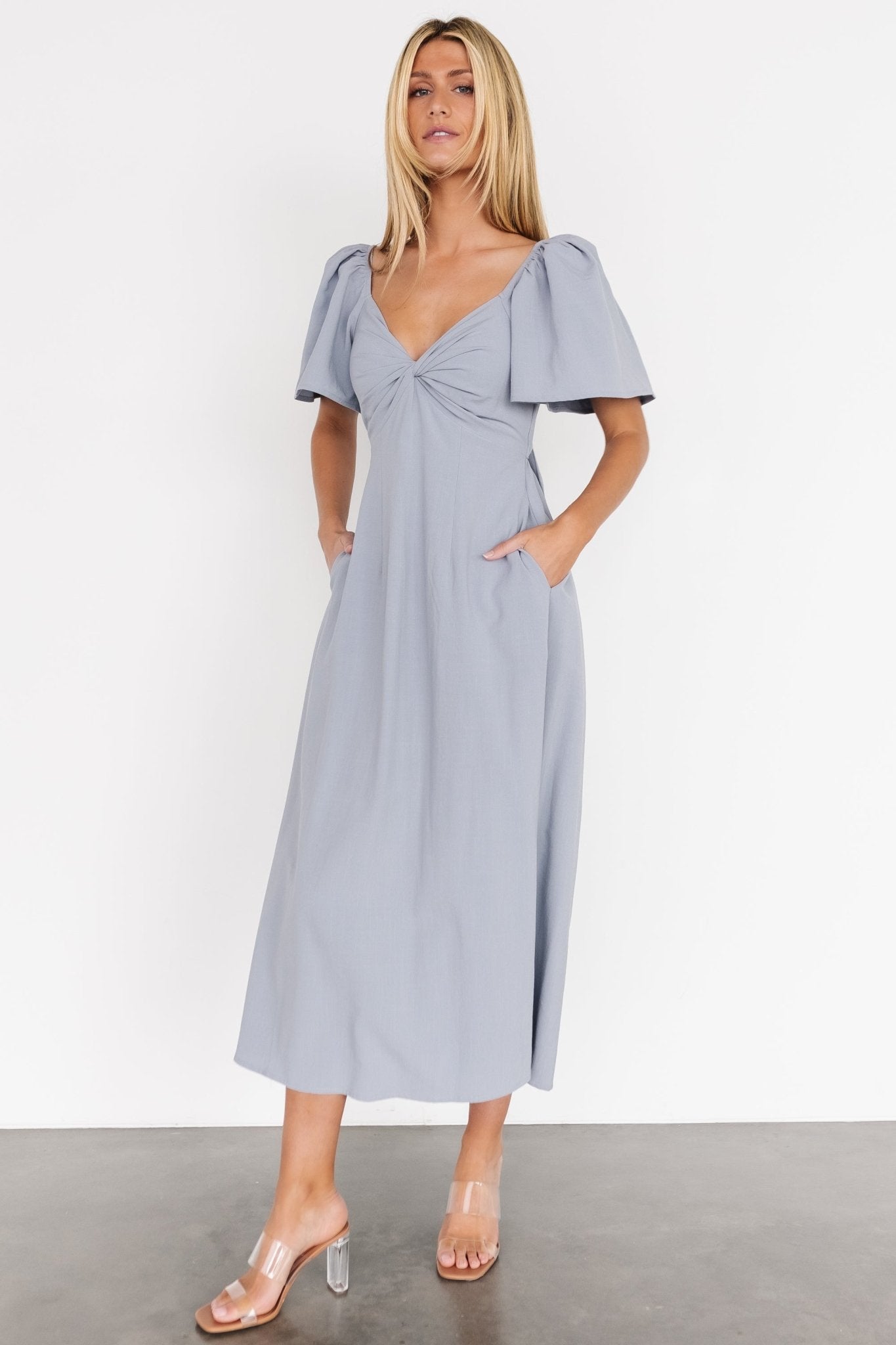 Indie Back Tie Dress | Dusty Blue - Baltic Born