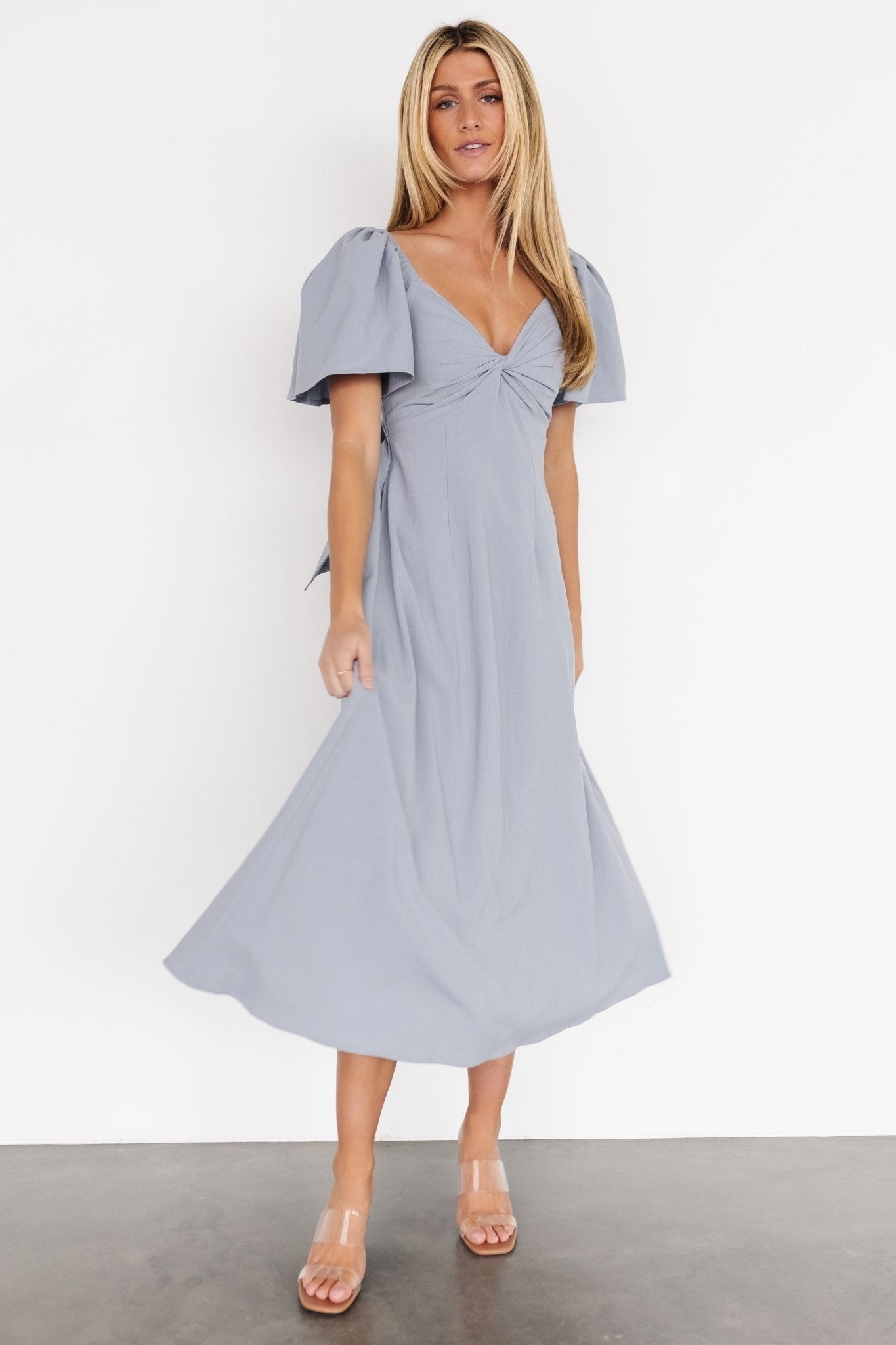 Indie Back Tie Dress | Dusty Blue - Baltic Born