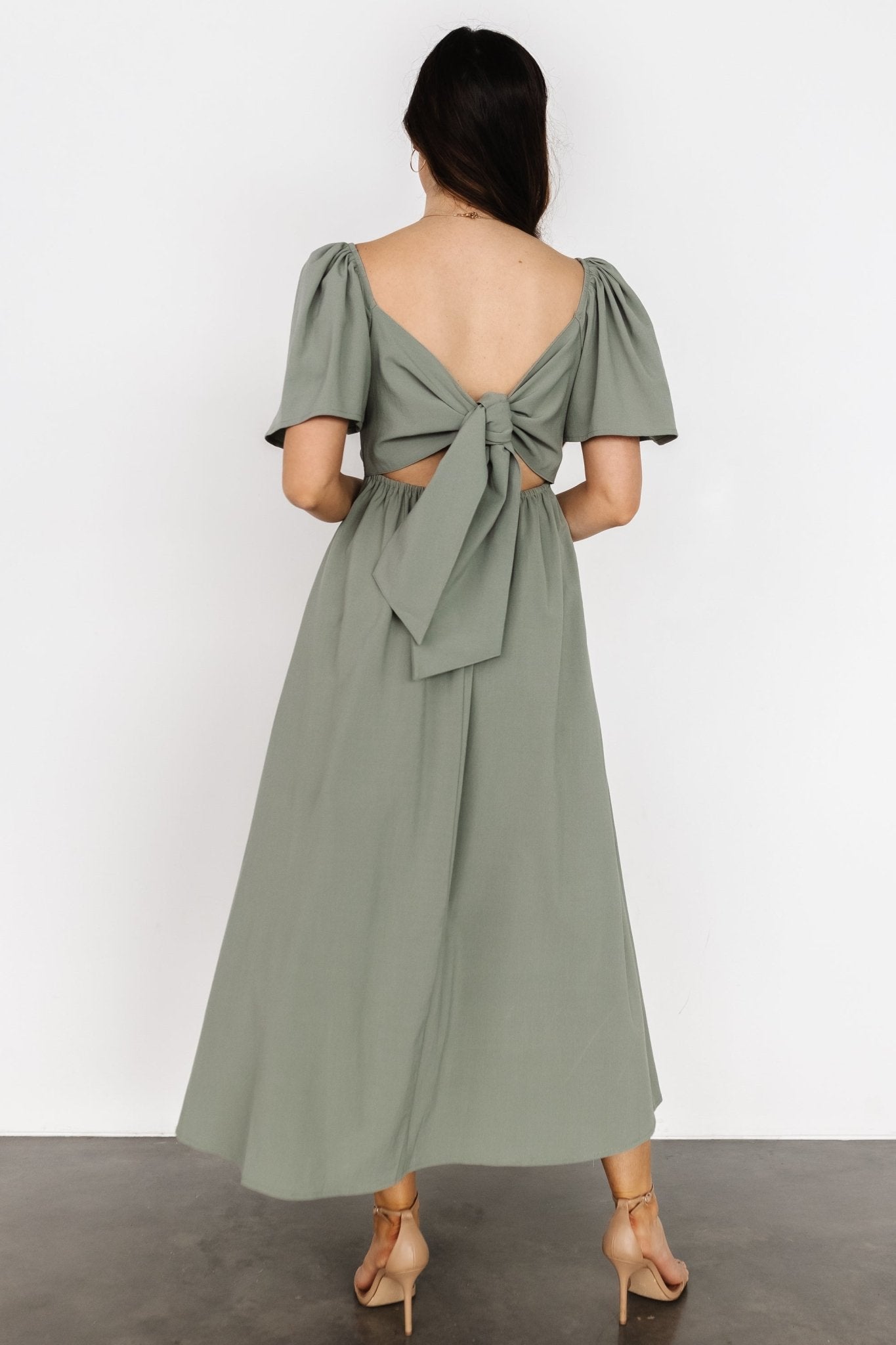 Indie Back Tie Dress | Dusty Green - Baltic Born