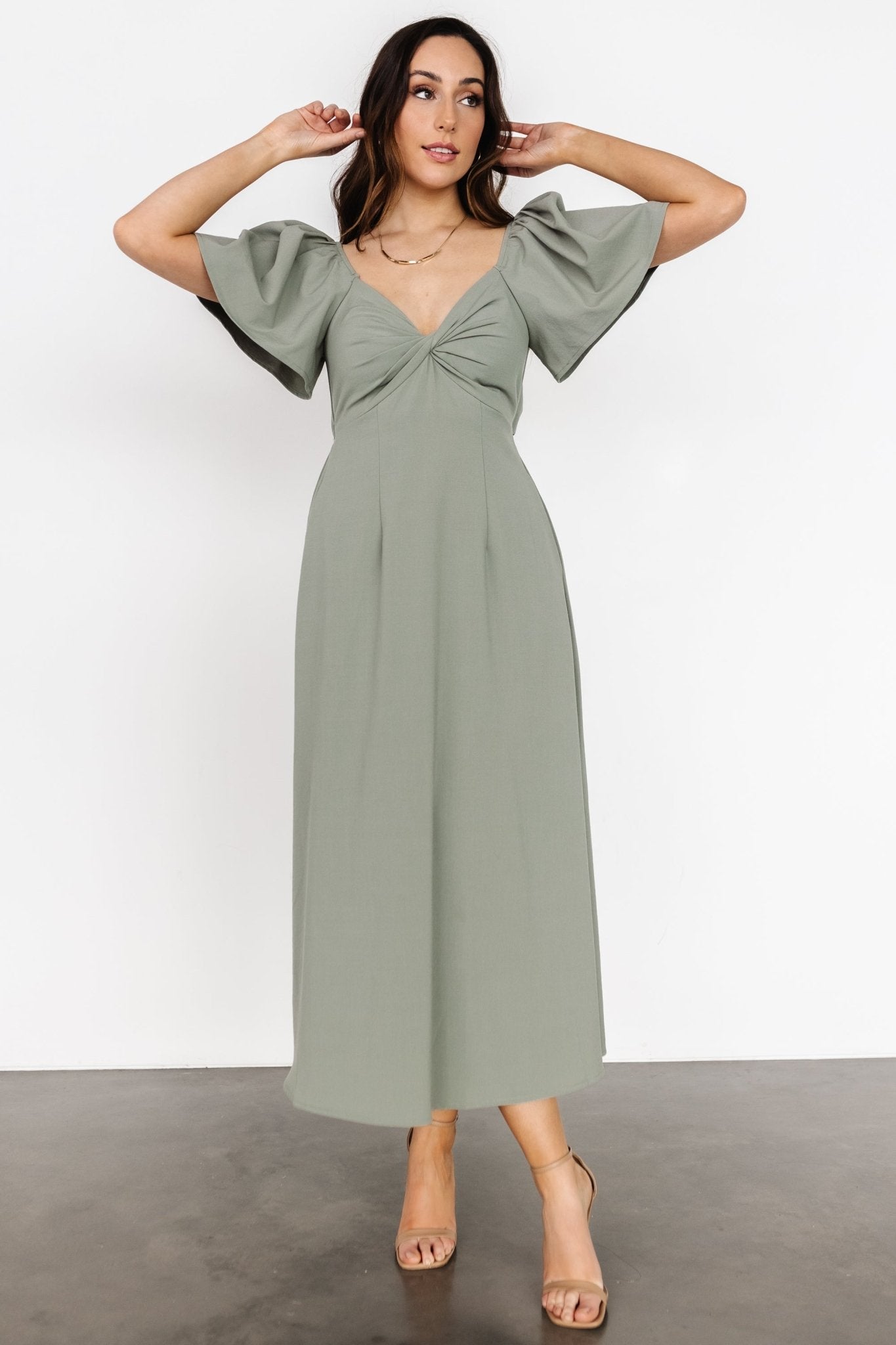 Indie Back Tie Dress | Dusty Green - Baltic Born