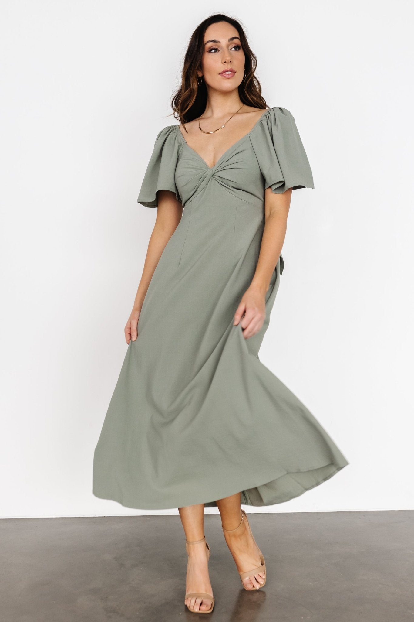 Indie Back Tie Dress | Dusty Green - Baltic Born