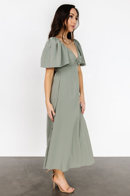 Indie Back Tie Dress | Dusty Green - Baltic Born