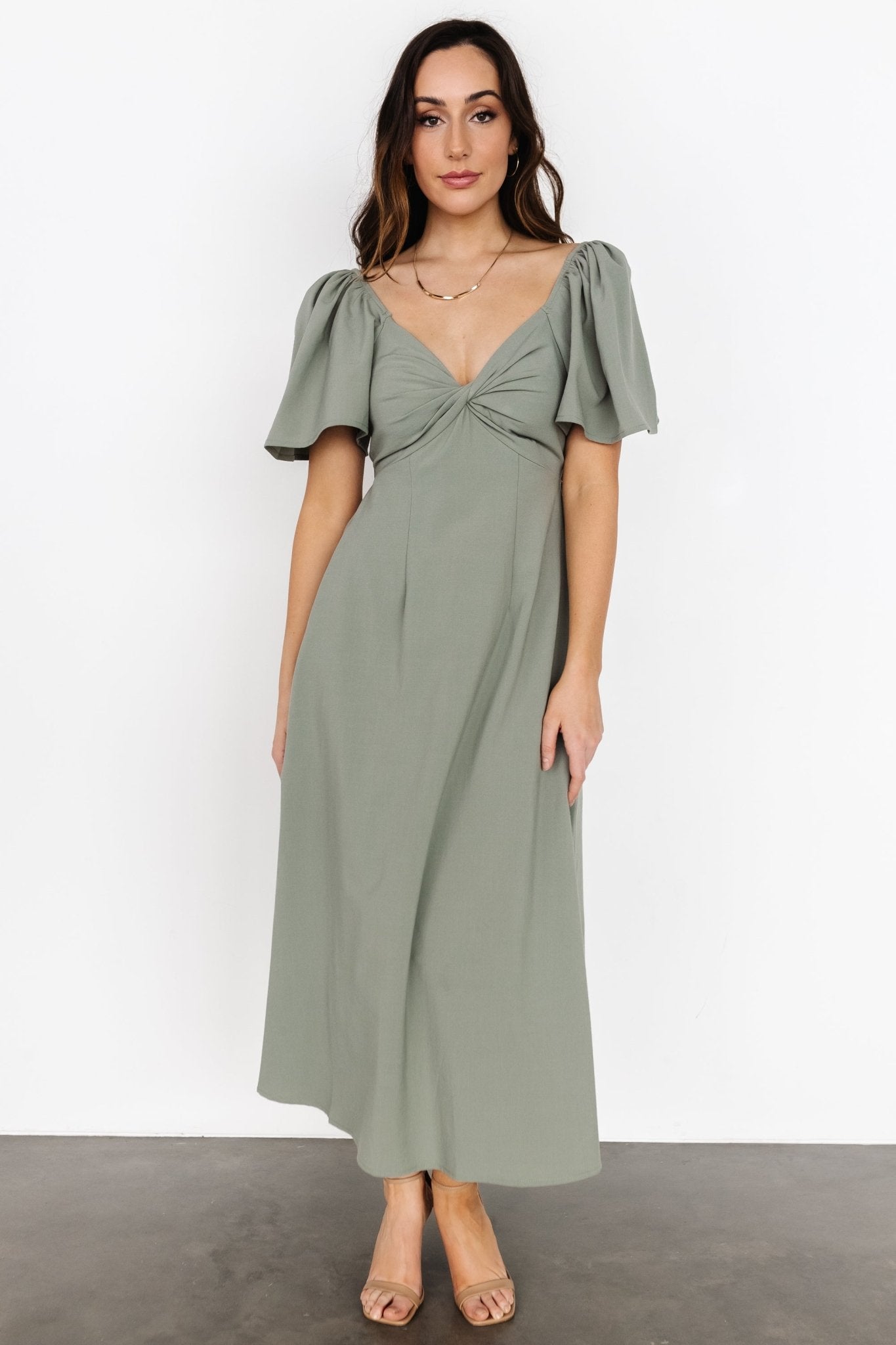 Indie Back Tie Dress | Dusty Green - Baltic Born