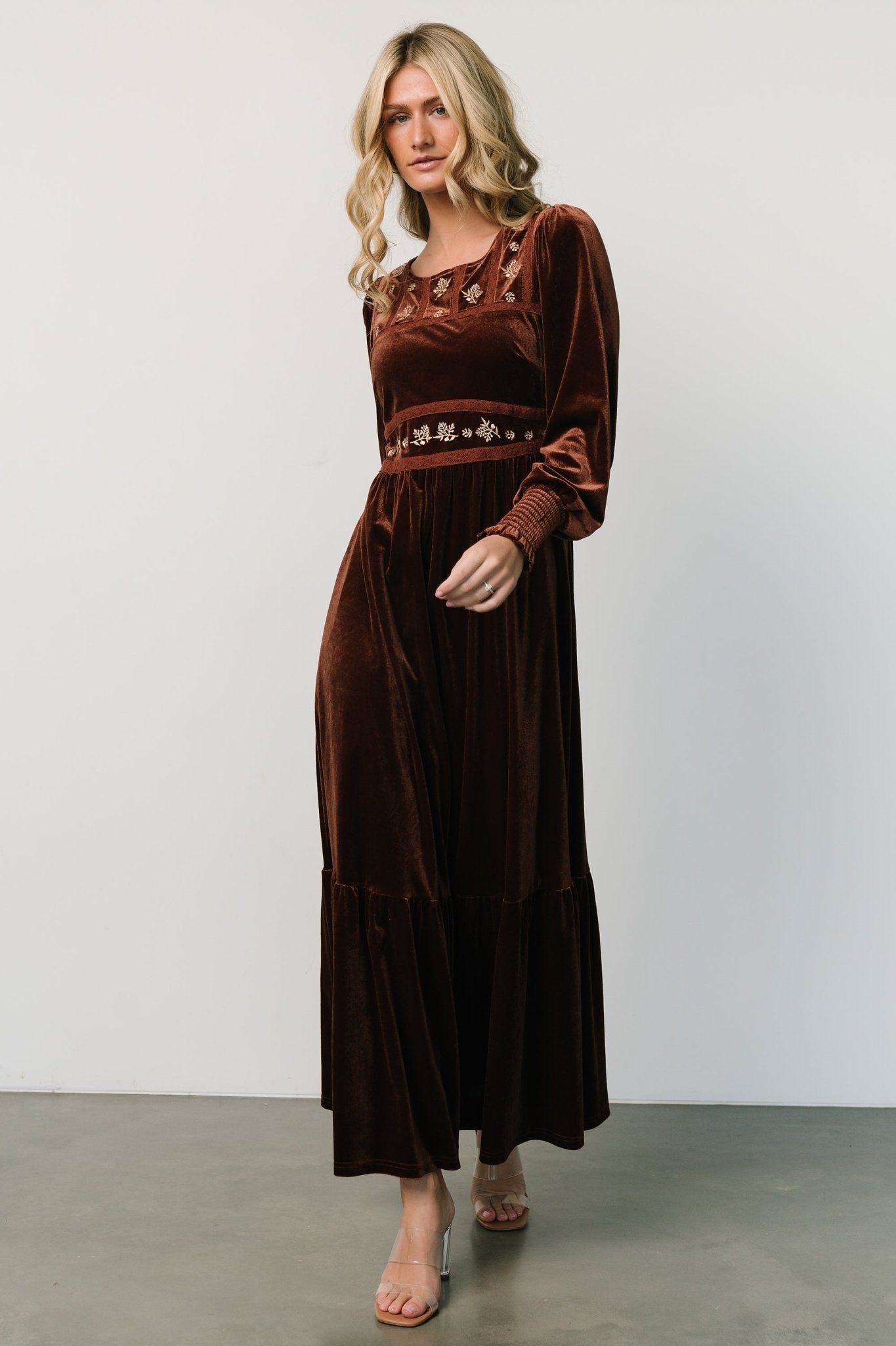 Ingrid Velvet Maxi Dress | Chocolate - Baltic Born