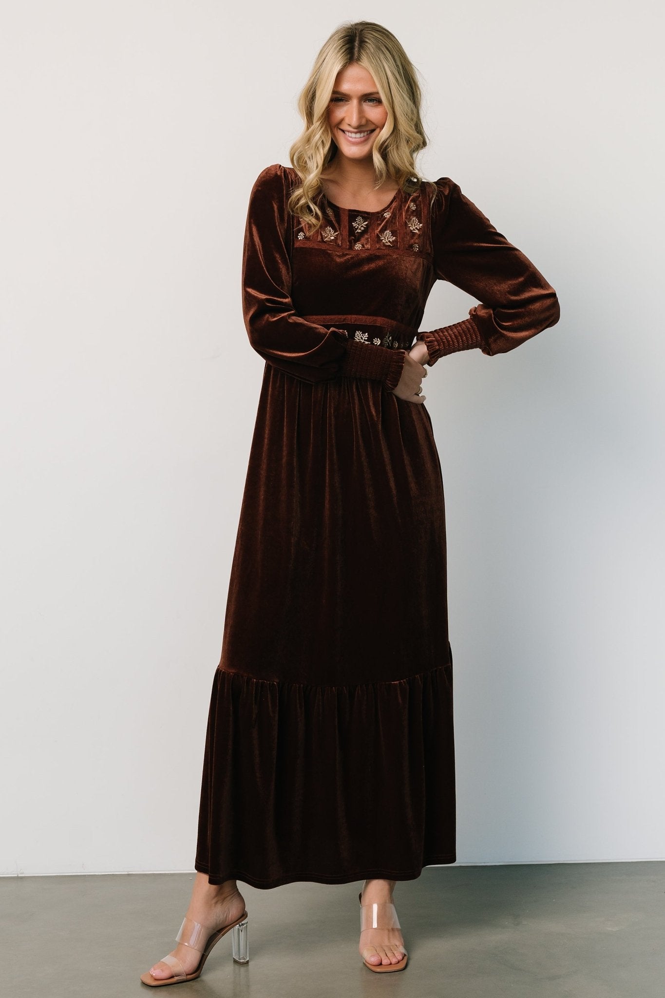 Ingrid Velvet Maxi Dress | Chocolate - Baltic Born