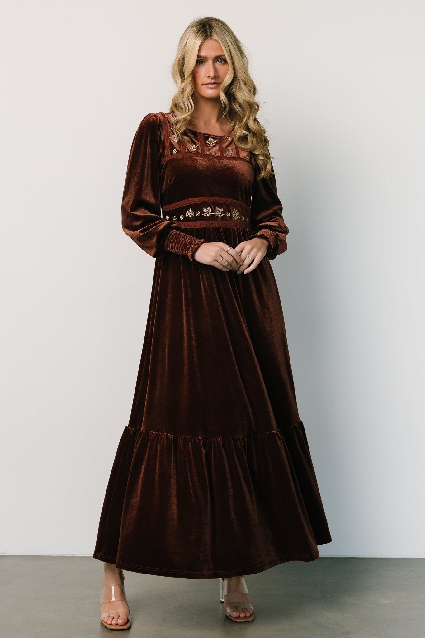 Ingrid Velvet Maxi Dress | Chocolate - Baltic Born