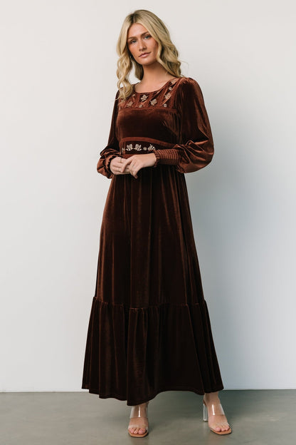 Ingrid Velvet Maxi Dress | Chocolate - Baltic Born