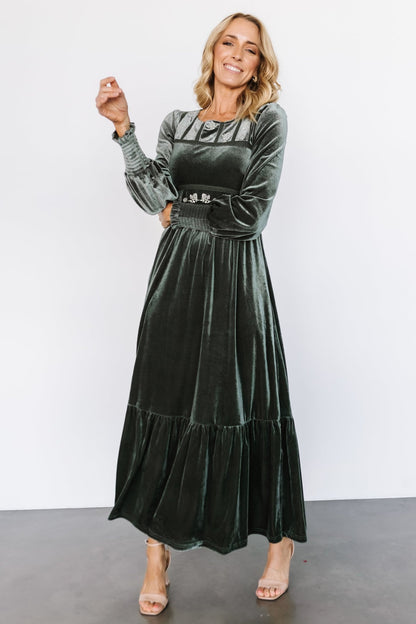 Ingrid Velvet Maxi Dress | Eucalyptus - Baltic Born