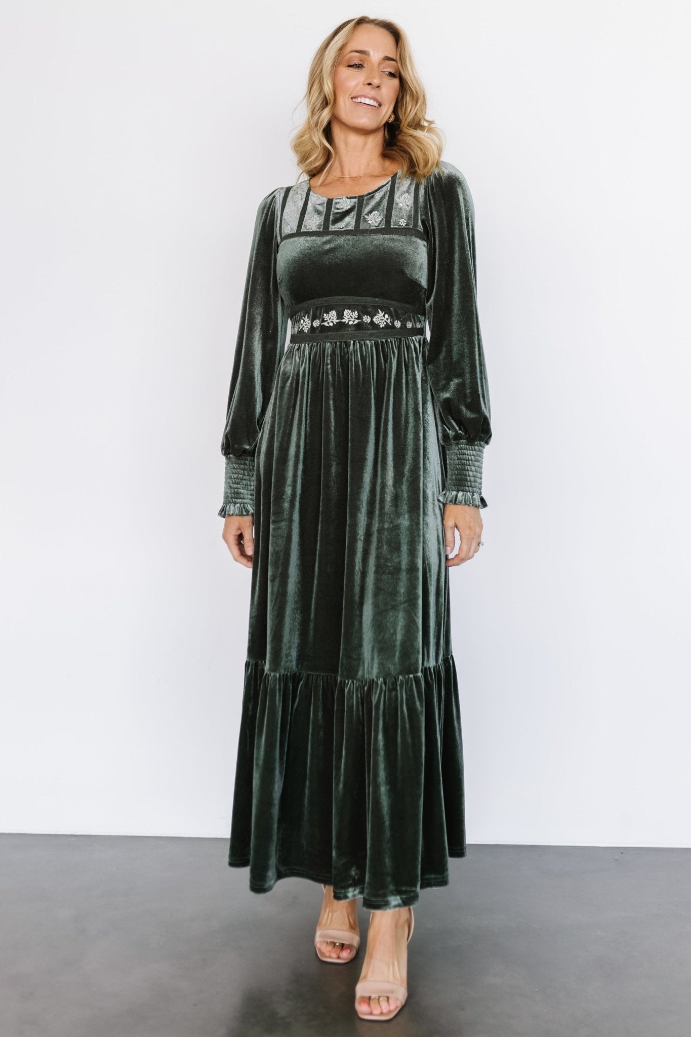 Ingrid Velvet Maxi Dress | Eucalyptus - Baltic Born