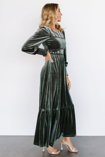 Ingrid Velvet Maxi Dress | Eucalyptus - Baltic Born