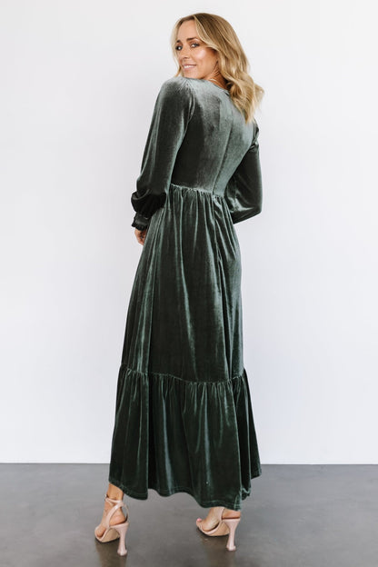 Ingrid Velvet Maxi Dress | Eucalyptus - Baltic Born