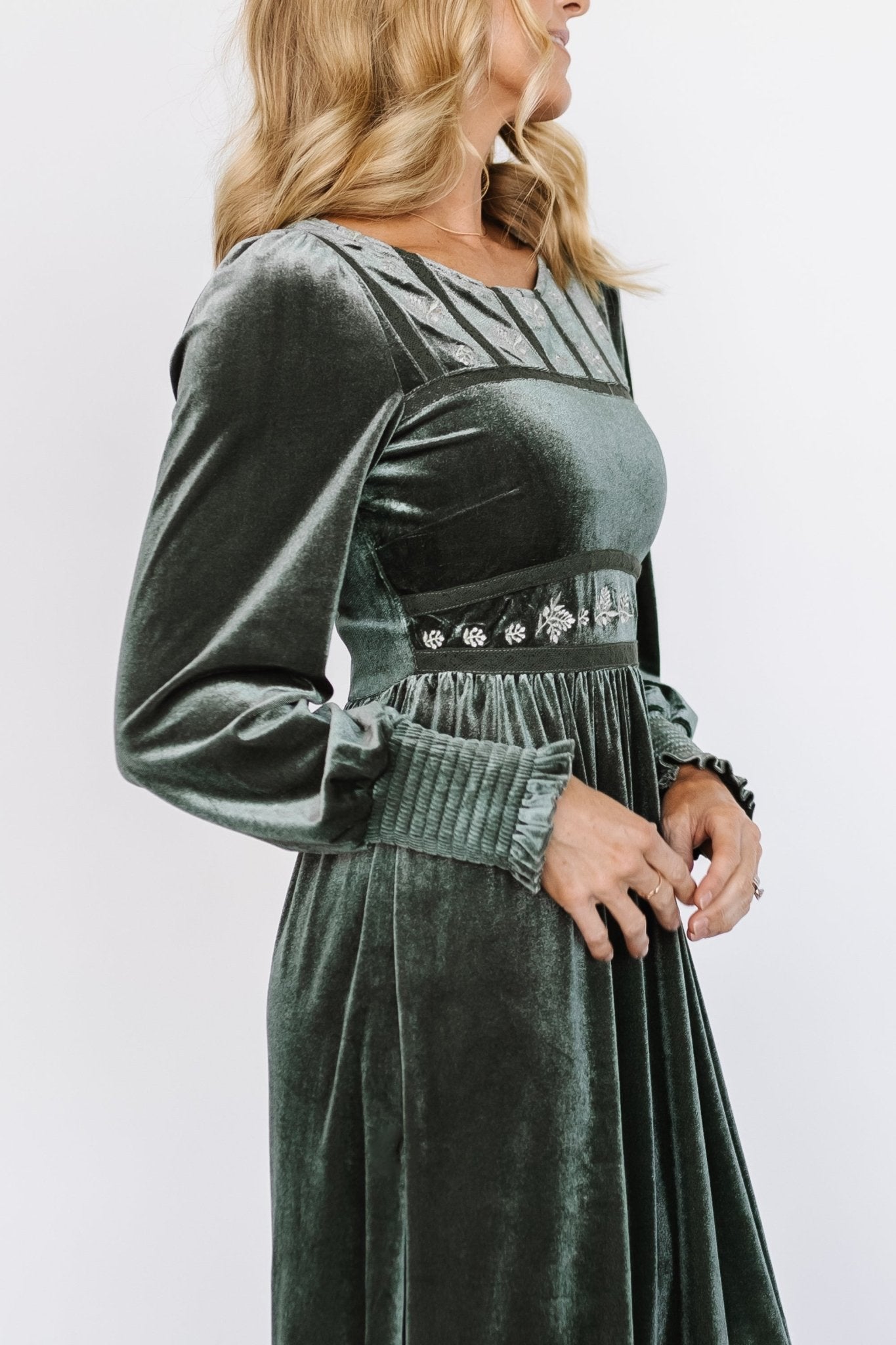 Ingrid Velvet Maxi Dress | Eucalyptus - Baltic Born