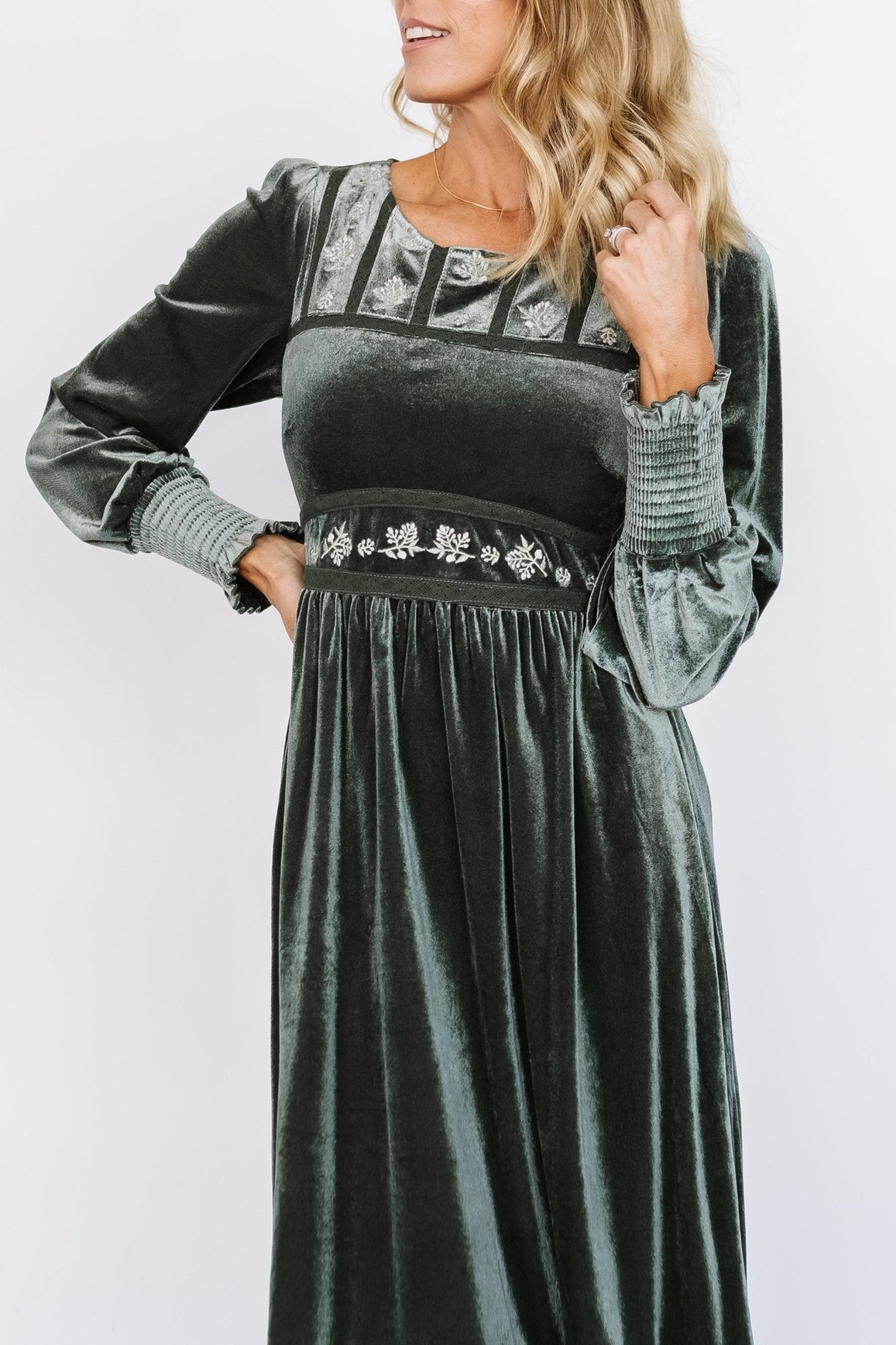 Ingrid Velvet Maxi Dress | Eucalyptus - Baltic Born