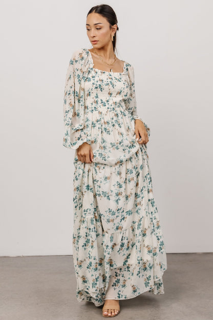 Isabela Smocked Maxi Dress | Ivory + Topaz Floral - Baltic Born