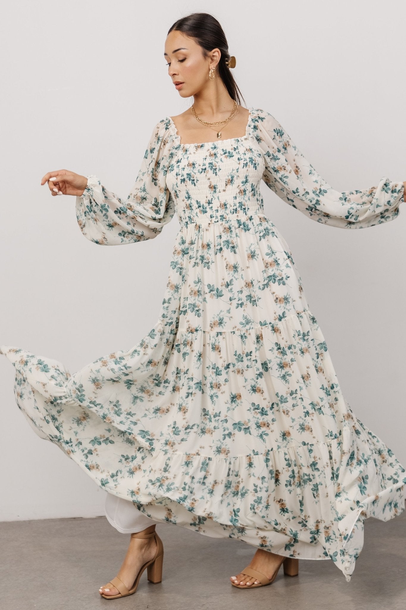 Isabela Smocked Maxi Dress | Ivory + Topaz Floral - Baltic Born