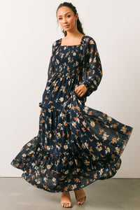 Isabela Smocked Maxi Dress | Black Multi Floral | Baltic Born