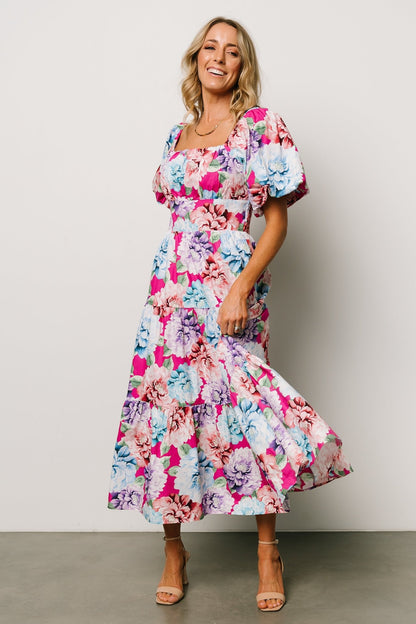 Iva Puff Sleeve Midi Dress | Fuchsia Multi Floral - Baltic Born