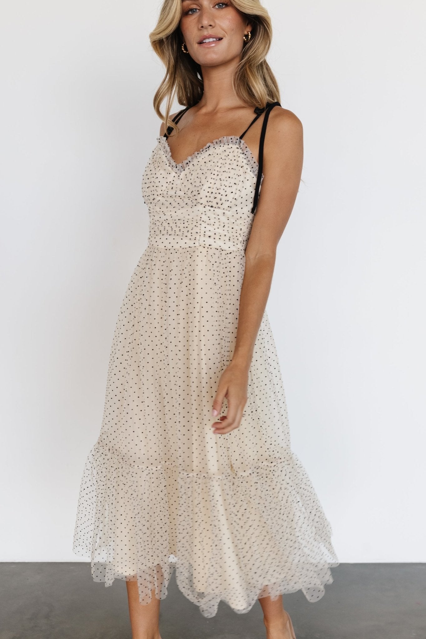 Izzy Tulle Midi Dress | Cream + Black - Baltic Born