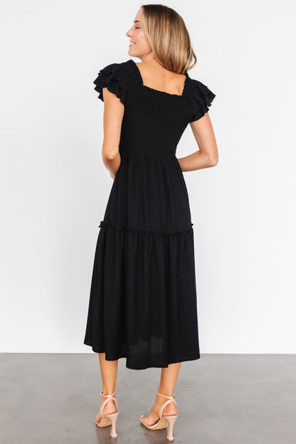 Jacie Smocked Midi Dress | Black - Baltic Born