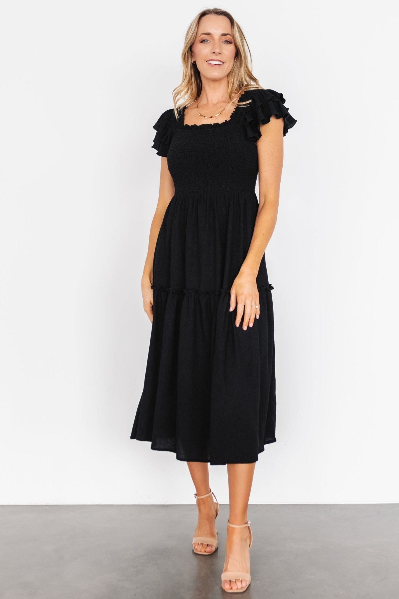 Jacie Smocked Midi Dress | Black - Baltic Born