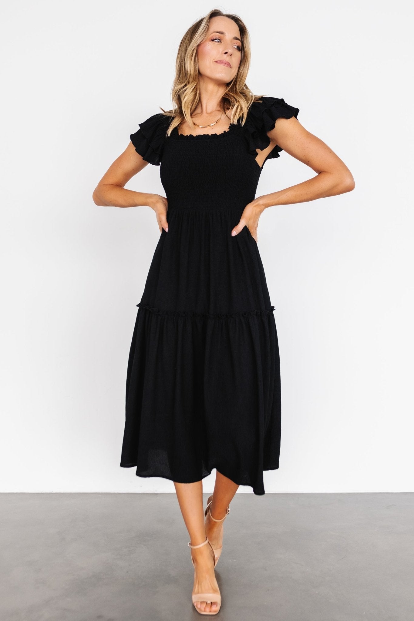 Jacie Smocked Midi Dress | Black - Baltic Born