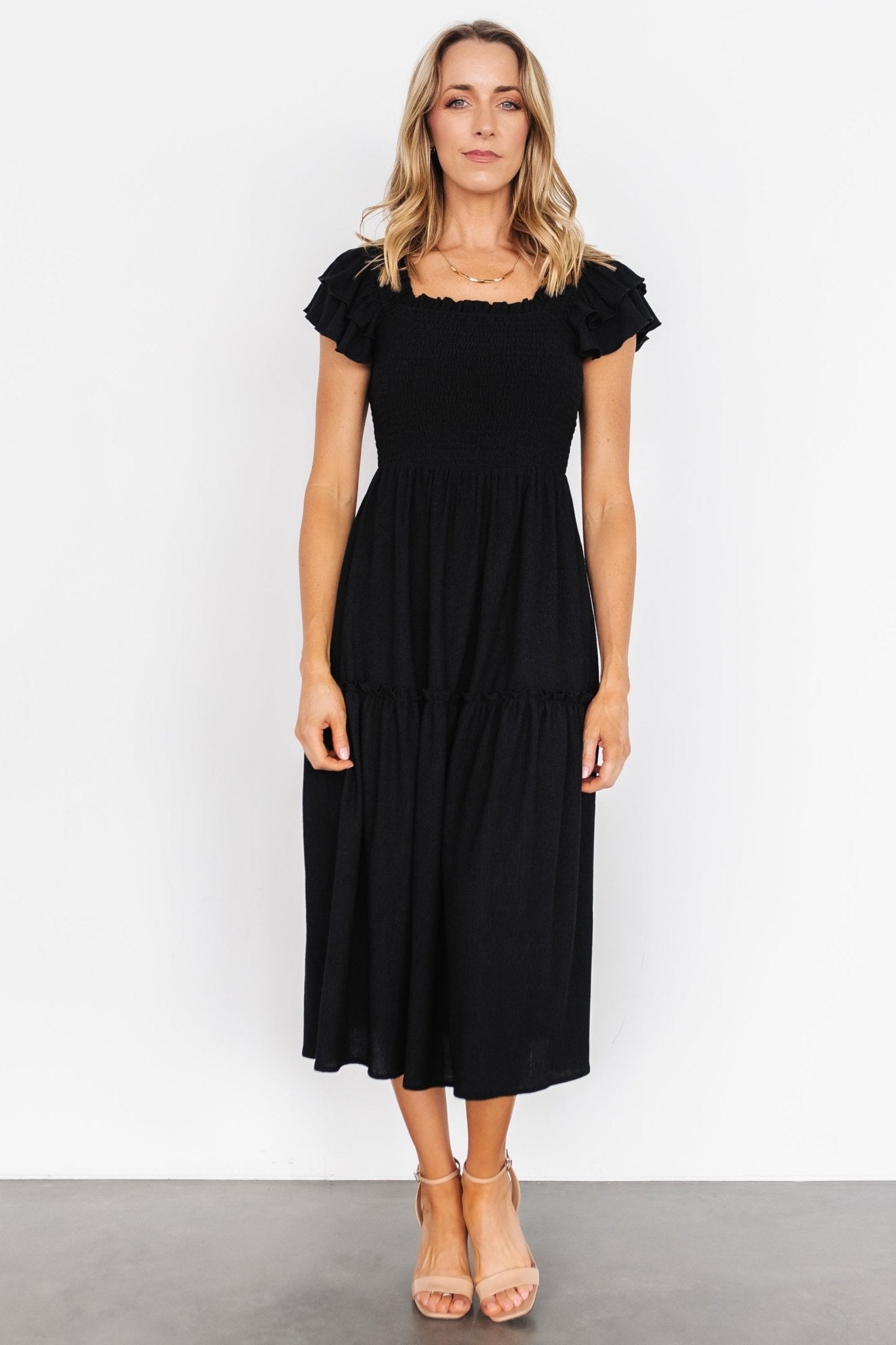 Jacie Smocked Midi Dress | Black - Baltic Born