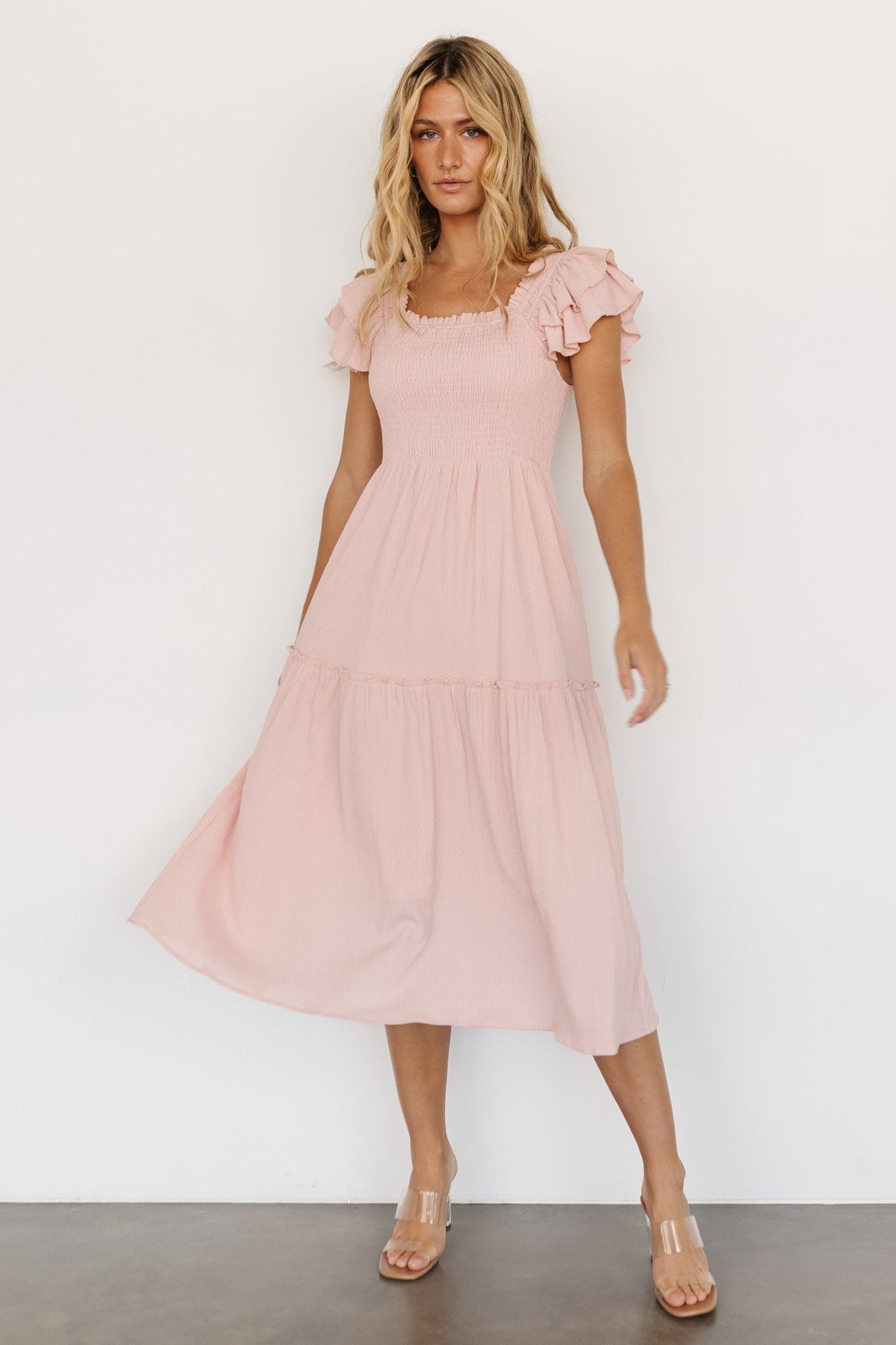 Jacie Smocked Midi Dress | Blush - Baltic Born