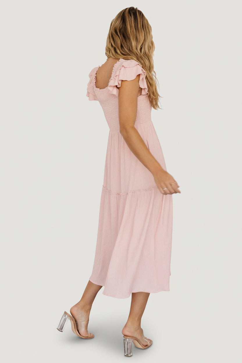 Plataz Smocked Long Sleeve Midi Dress DJPT