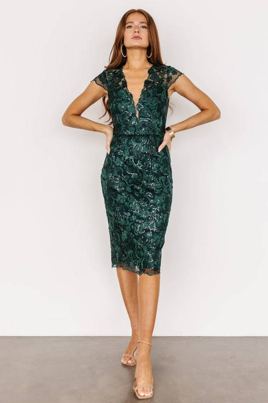 Jacqueline Embossed Midi Dress | Emerald - Baltic Born