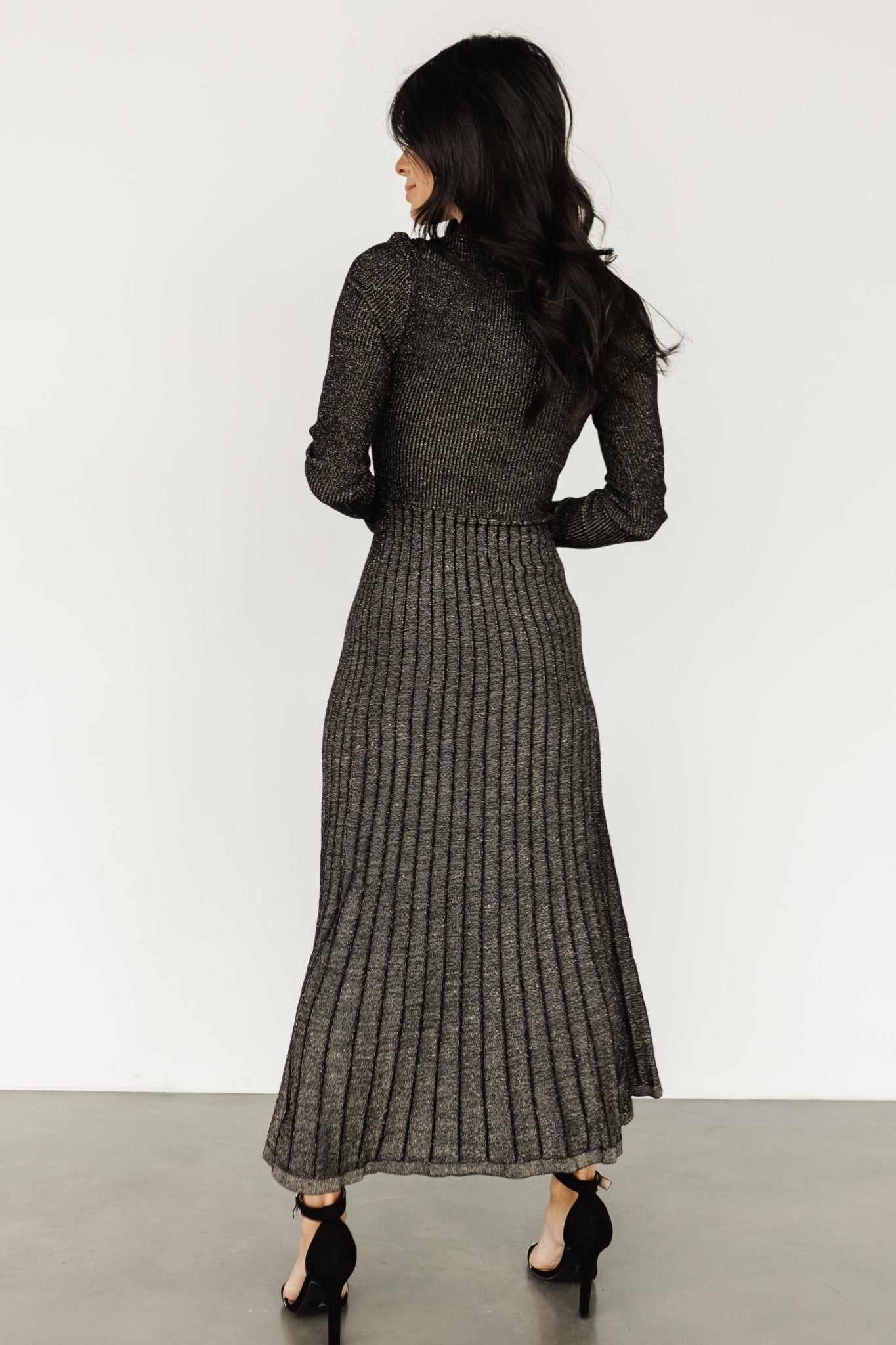 Jamelia Pleated Sweater Dress | Black + Gold