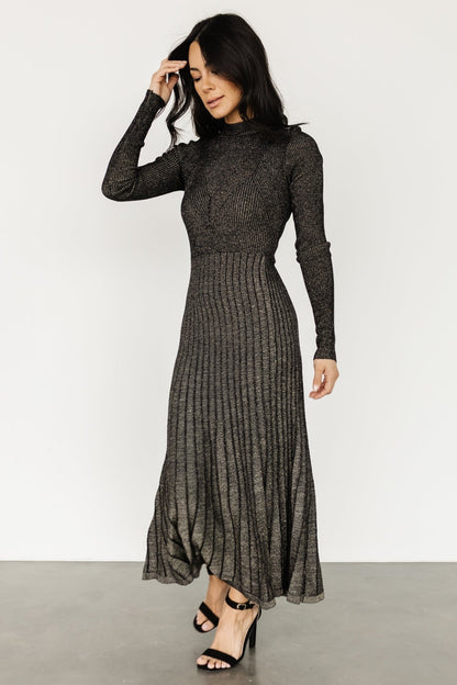 Jamelia Pleated Sweater Dress | Black + Gold - Baltic Born