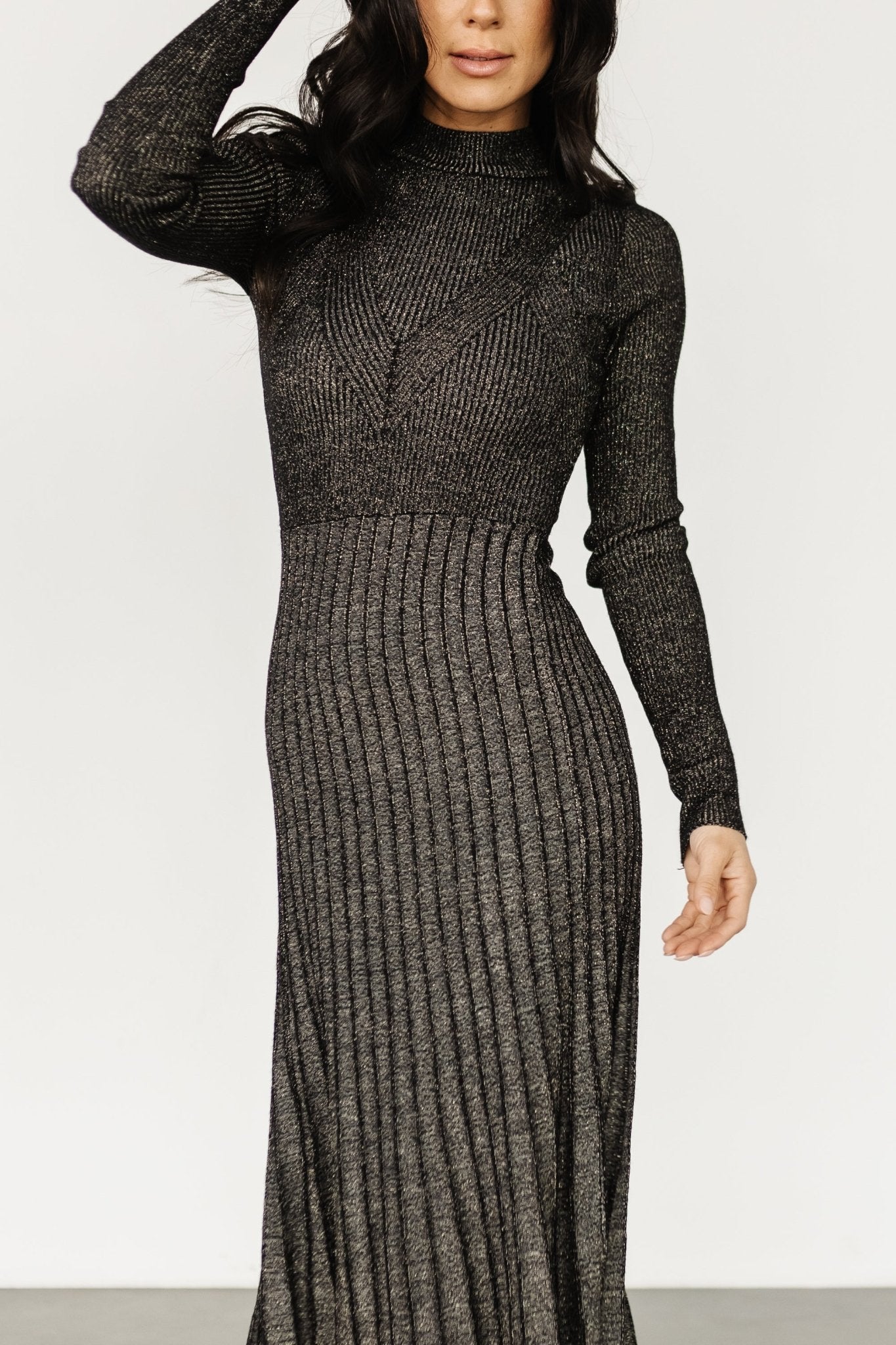 Jamelia Pleated Sweater Dress | Black + Gold - Baltic Born