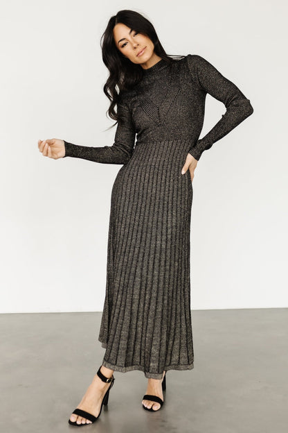 Jamelia Pleated Sweater Dress | Black + Gold - Baltic Born