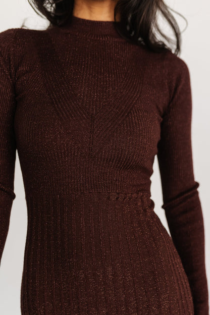 Jamelia Pleated Sweater Dress | Brown + Gold - Baltic Born