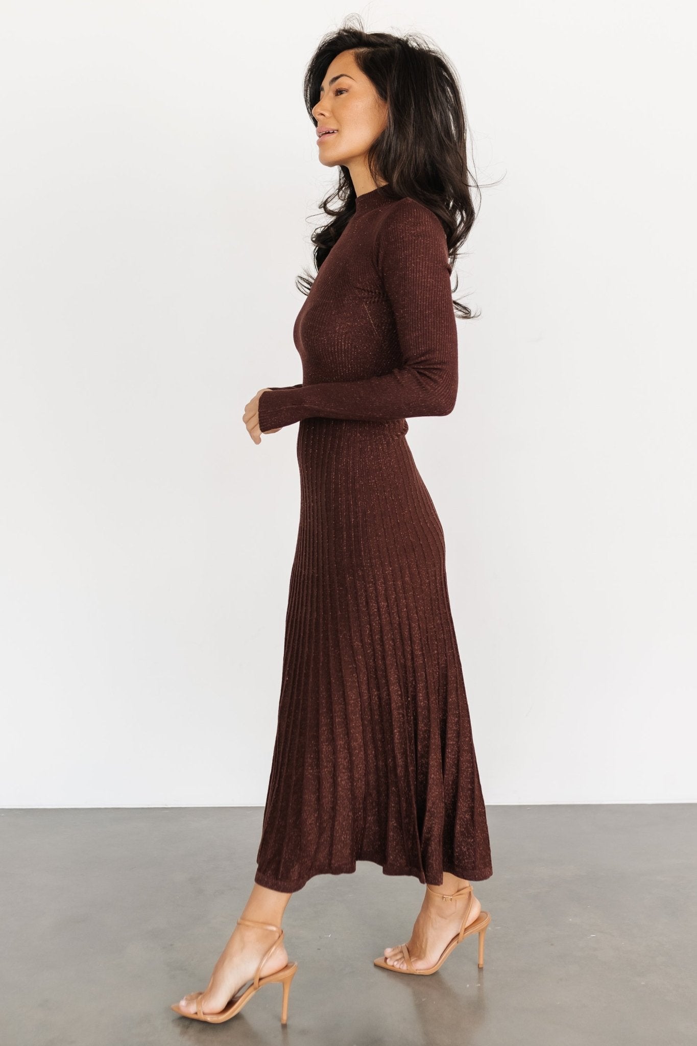 Jamelia Pleated Sweater Dress | Brown + Gold - Baltic Born