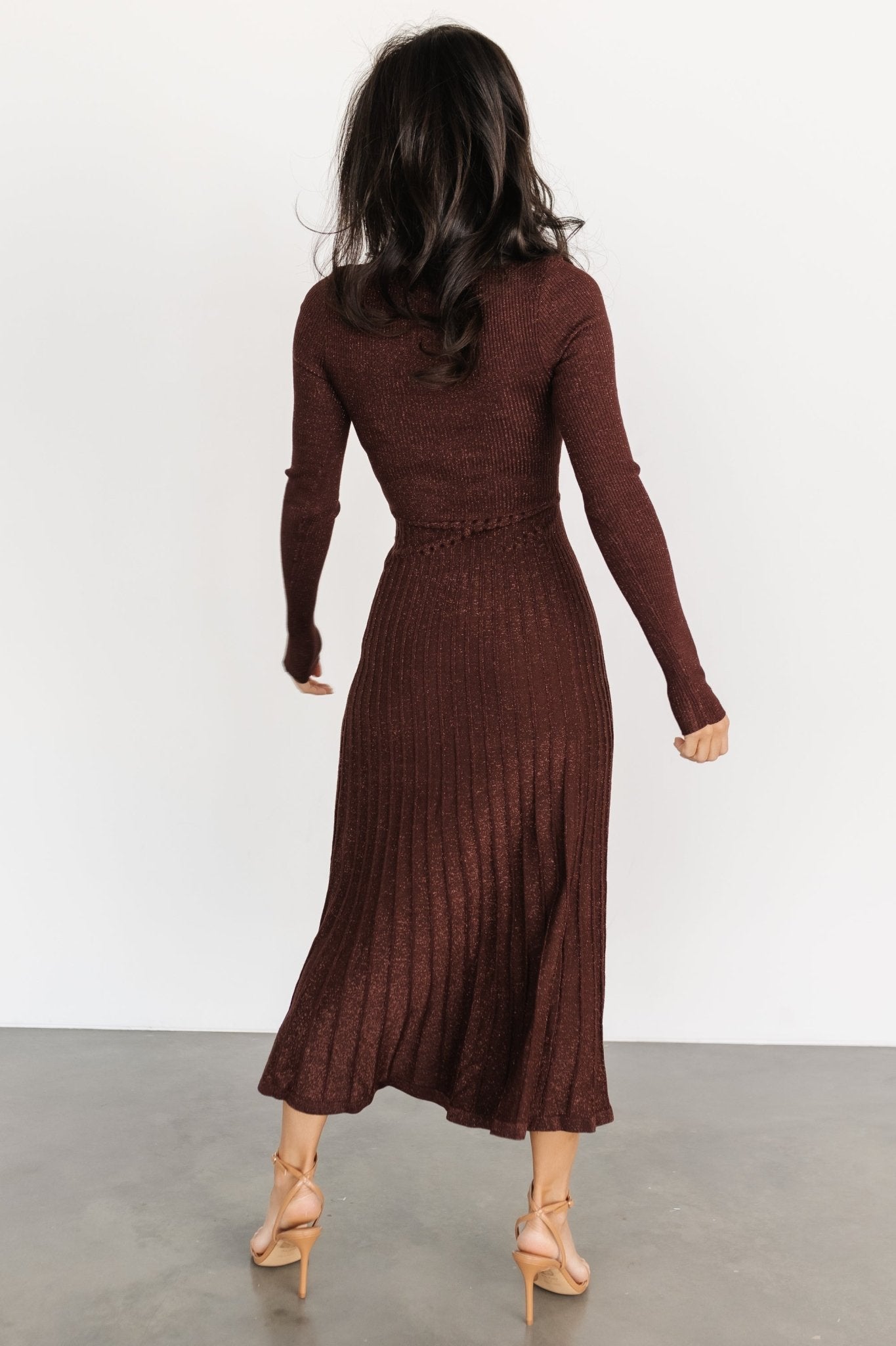 Jamelia Pleated Sweater Dress | Brown + Gold - Baltic Born