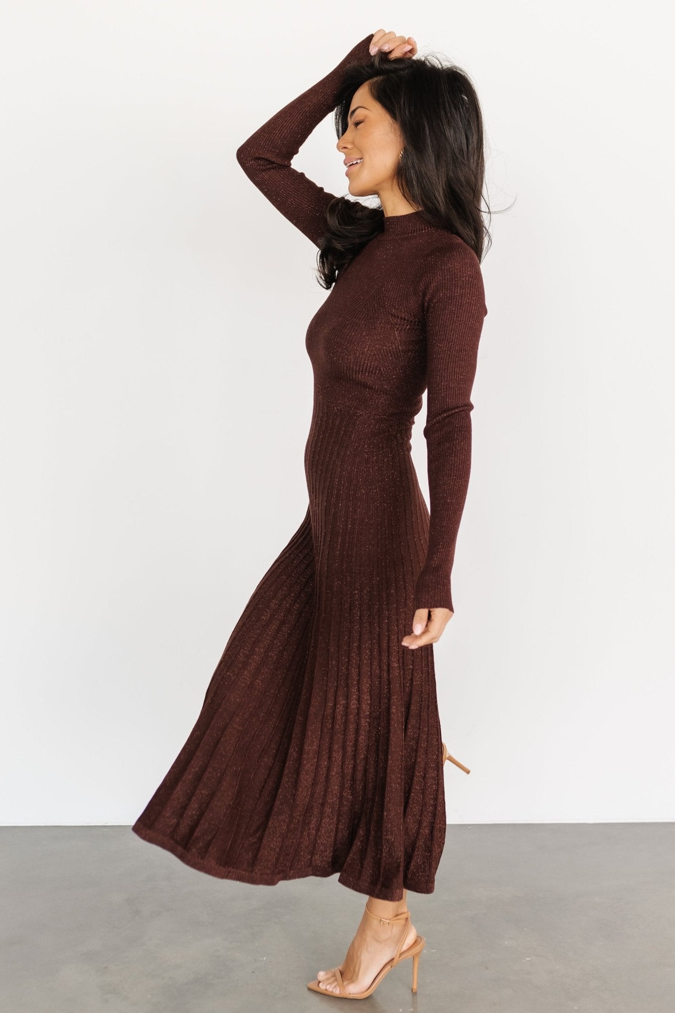 Jamelia Pleated Sweater Dress Brown Gold