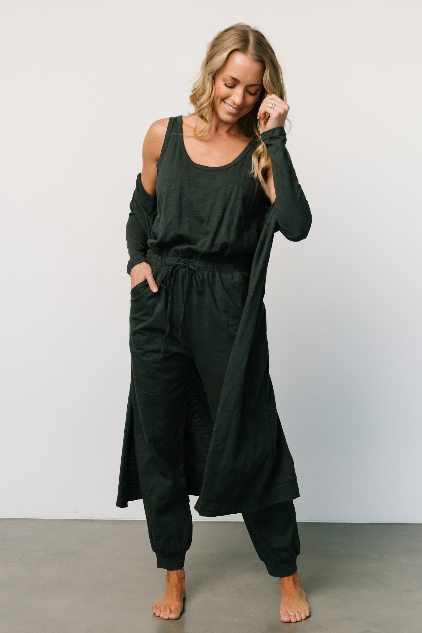 Janae Jumpsuit + Cardigan Set | Dark Green - Baltic Born