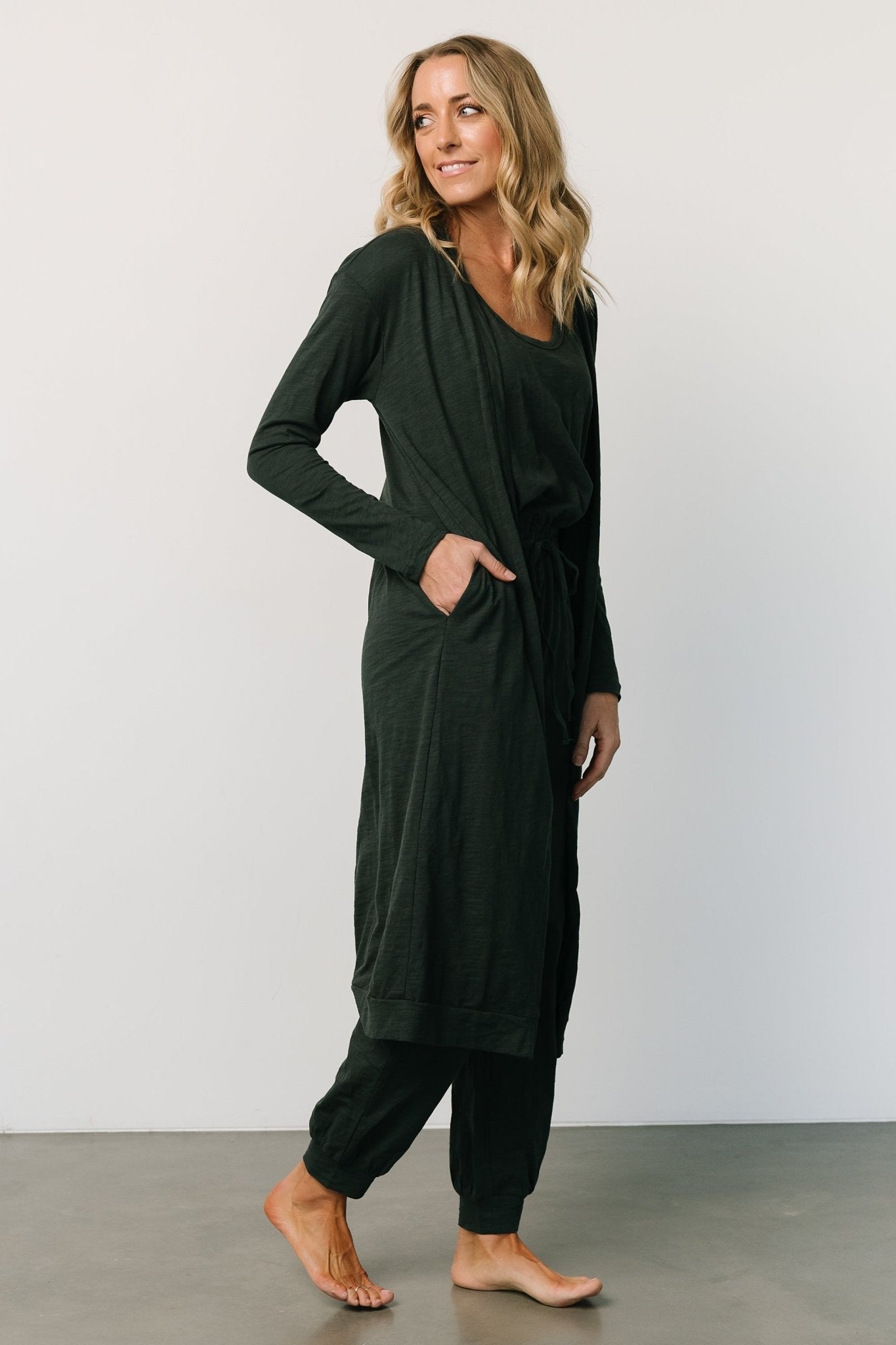 Baltic Born Womens Janae Jumpsuit + Cardigan Set | Dark Green | Size: Small Baltic Born Womens Janae Jumpsuit + Cardigan Set | Dark Green | Size: Small